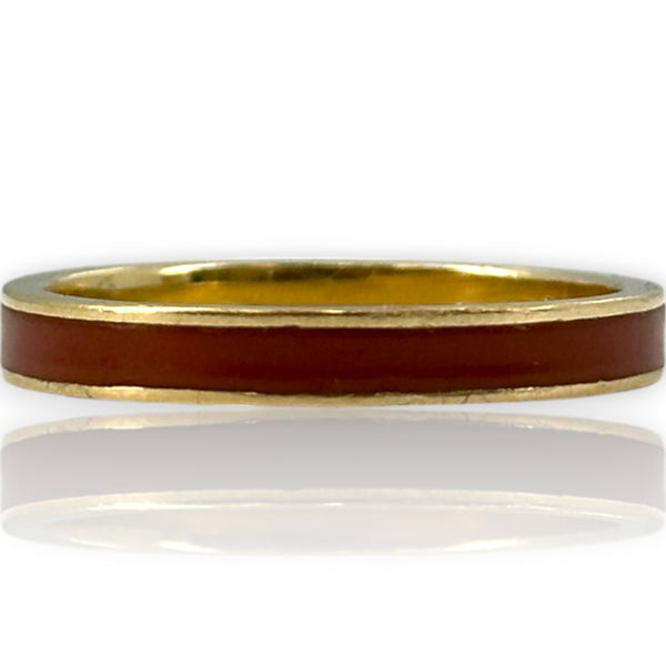 Imperial Gold Co Solid 14kt Yellow Gold and Orange Enamel Stackable 3mm Band Ring Size 10 Made In Mexico