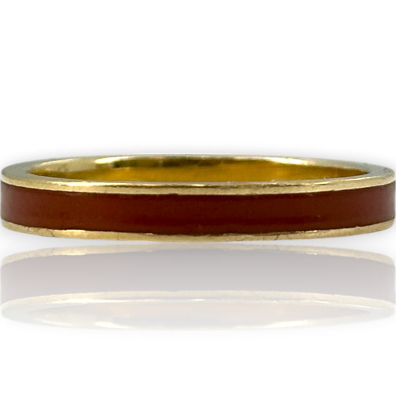 Imperial Gold Co Solid 14kt Yellow Gold and Orange Enamel Stackable 3mm Band Ring Size 10 Made In Mexico