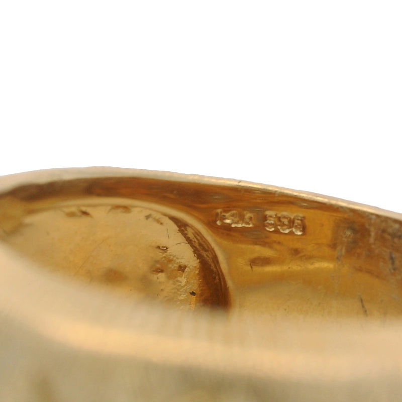 Solid 14kt Yellow and White Gold 19mm Wide Floral Engraved Cocktail Ring with 7 Diamonds Size 7