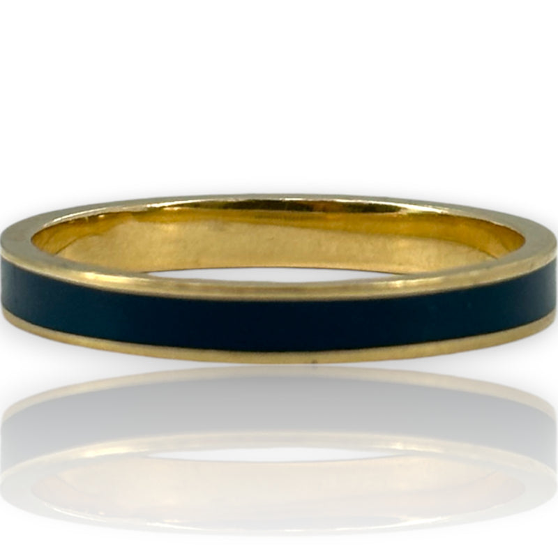 Imperial Gold Co Solid 14kt Yellow Gold and Blue Enamel Stackable 3mm Band Ring Size 10 Made In Mexico
