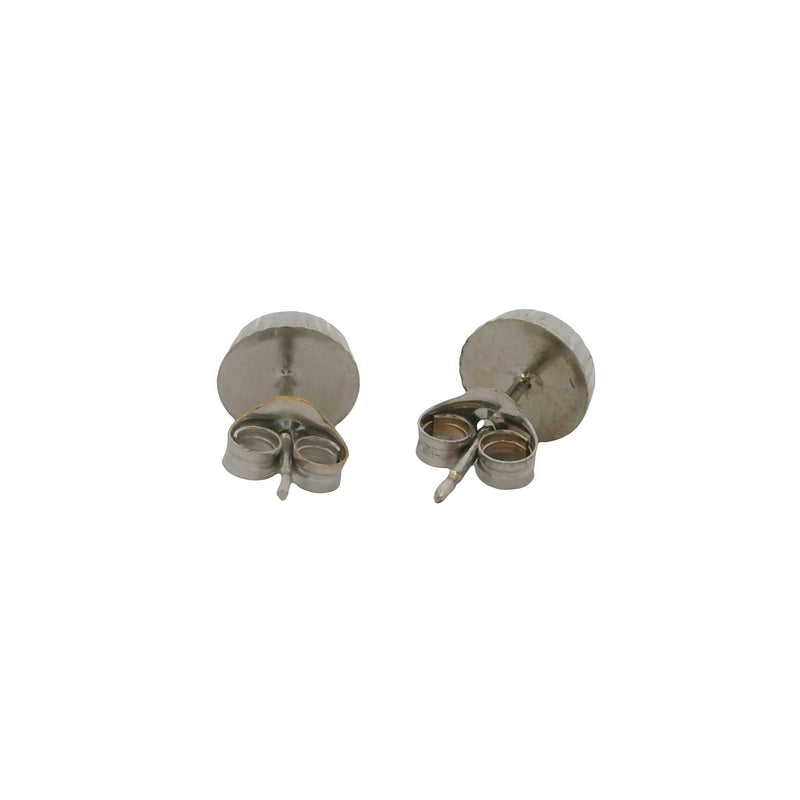 Solid 14kt White Gold Faceted 6mm Button Stud Earrings