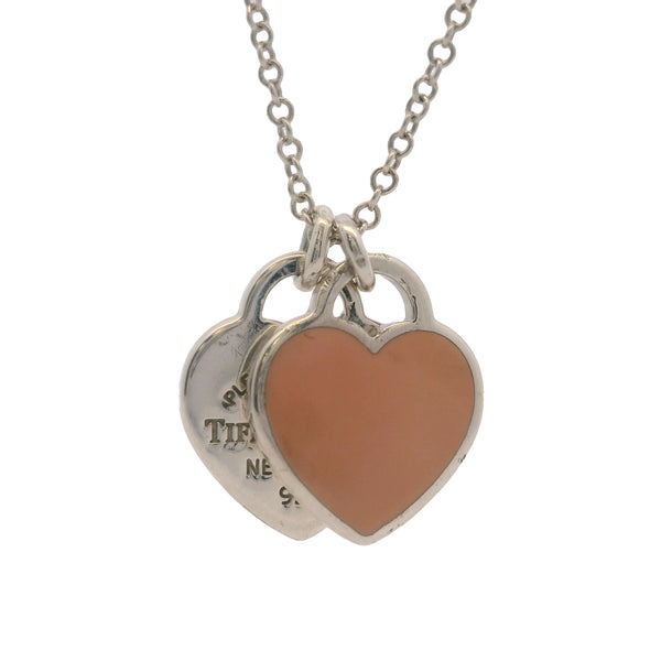 Tiffany & Co Return To Tiffany Collection Mini Heart Tag 925 Sterling Silver 16.5" Necklace with Pink Enamel Heart