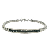 Fayendra 925 Sterling Silver and Black Cubic Zirconia Bar Box Chain 7" Bracelet