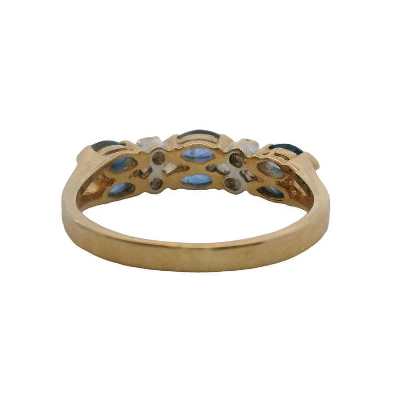 Vintage 14kt Yellow Gold Cluster Ring with Marquise Sapphires and Diamonds Size 5.5
