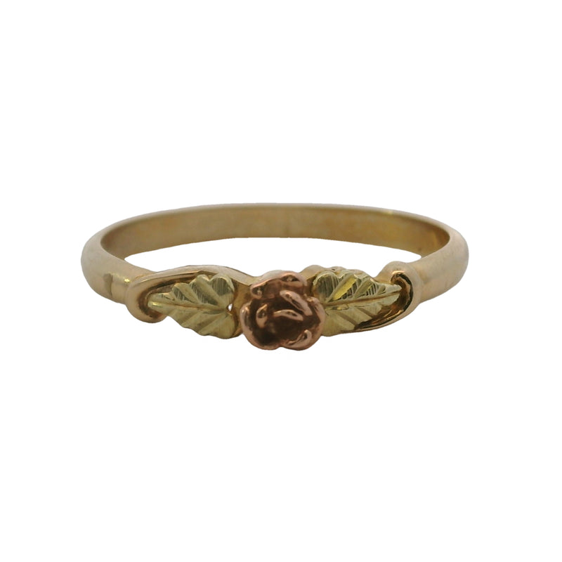 Flower Rose & Yellow Gold Band Stackable Ring 10k 417 Size 8