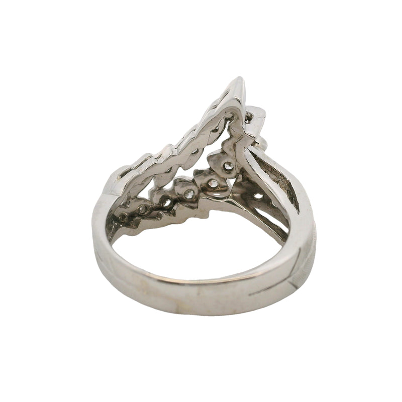14kt White Gold and Diamond Fern Shaped Chevron Cocktail Cluster Ring Size 8.5