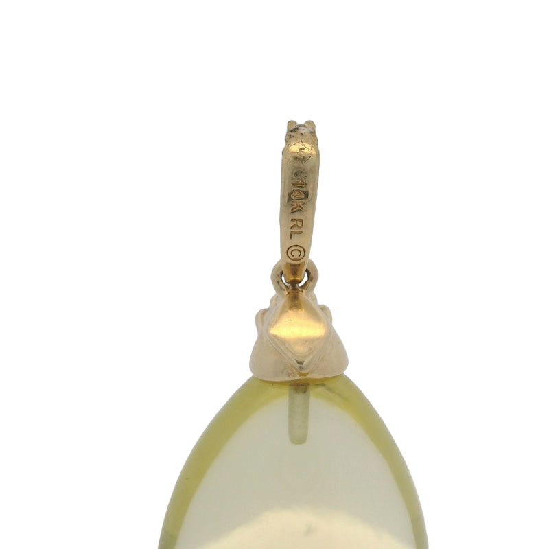 RL 14kt Yellow Gold Peridot Teardrop Large Drop Necklace Pendant With Diamond Bail