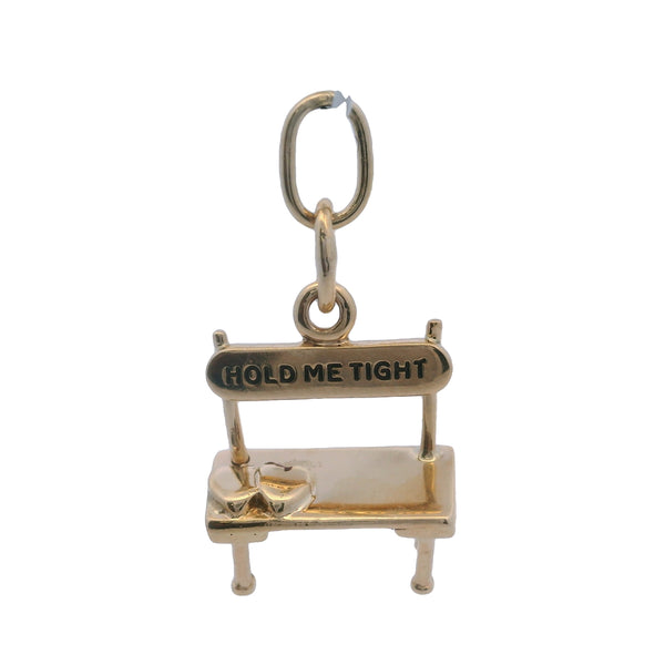 Vintage 14kt Yellow Gold Park Bench "Hold Me Tight" Hearts Love Charm