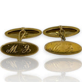 Antique Early 1900s Solid 10kt Yellow Gold Double Sided Handmade Cufflinks with Garnets and Hand-Engraving