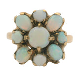 Antique 1900-1910s 10k Yellow Gold Jonas Koch White Opal Flower Shaped Cluster Ring Size 6.5
