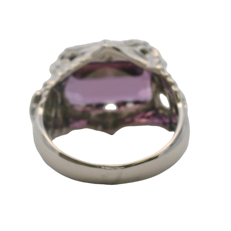 Shin Brothers 14kt White Gold 9ct Amethyst Floral Sculptural Statement Ring Size 7