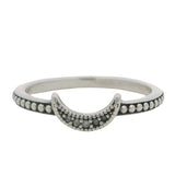 Pandora Solid 925 Sterling Silver and CZ Crescent Moon Beaded Ring Size 6