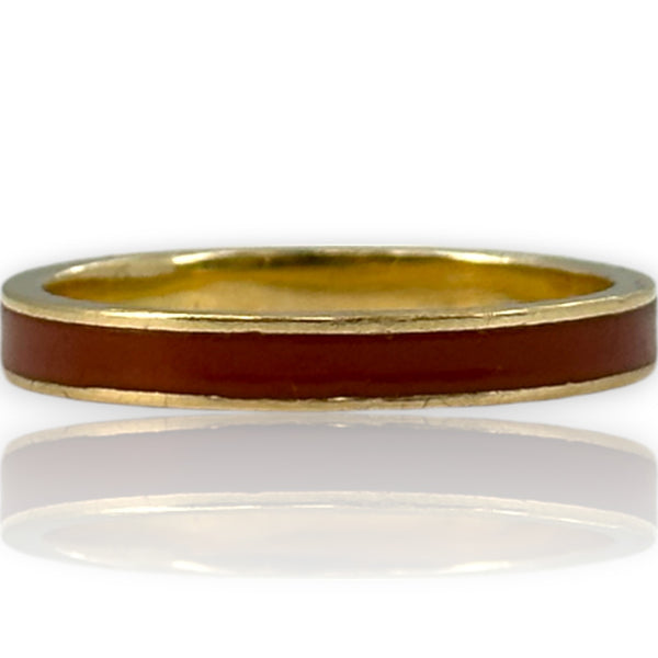 Imperial Gold Co Solid 14kt Yellow Gold and Orange Enamel Stackable 3mm Band Ring Size 10 Made In Mexico