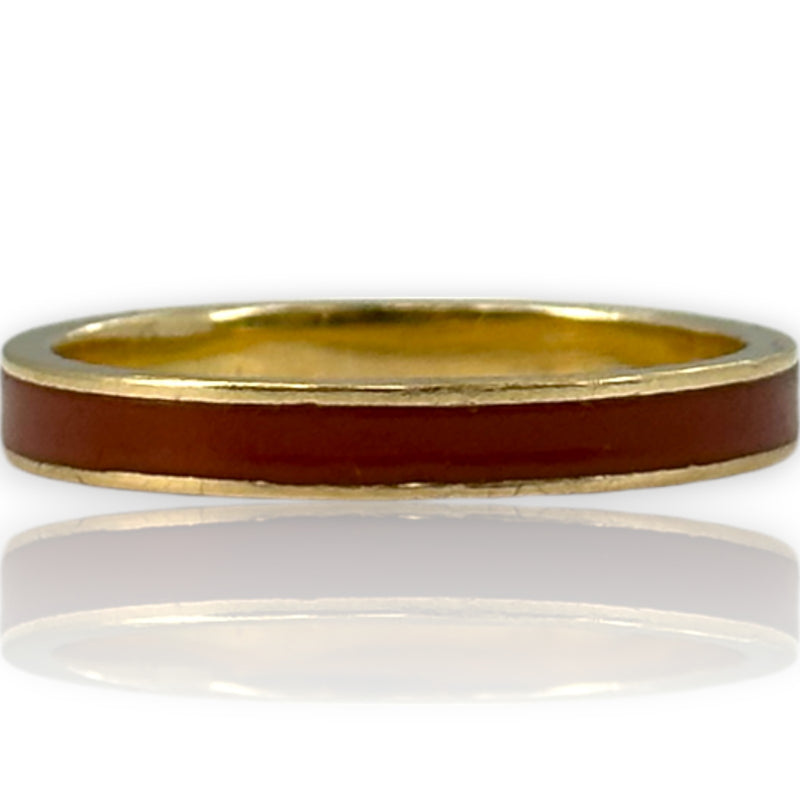 Imperial Gold Co Solid 14kt Yellow Gold and Orange Enamel Stackable 3mm Band Ring Size 10 Made In Mexico