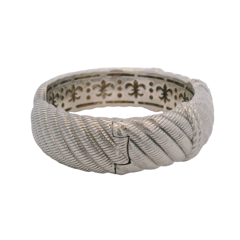 Judith Ripka 925 Sterling Silver and CZ Cubic Zirconia Diamonique 20mm Wide Hinged Cuff Bracelet Made In Thailand