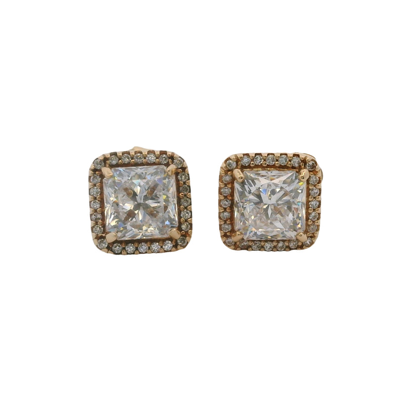 Pandora Square Sparkle Halo Stud Earrings In 14kt Yellow Gold and CZ Cubic Zirconia
