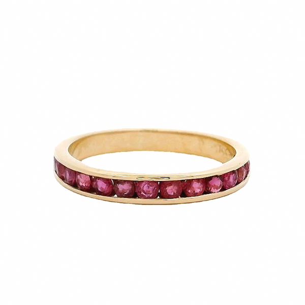 Solid 14kt Yellow Gold and Natural Ruby Half-Eternity Channel-Set 3mm Stacking Band Size 5.5