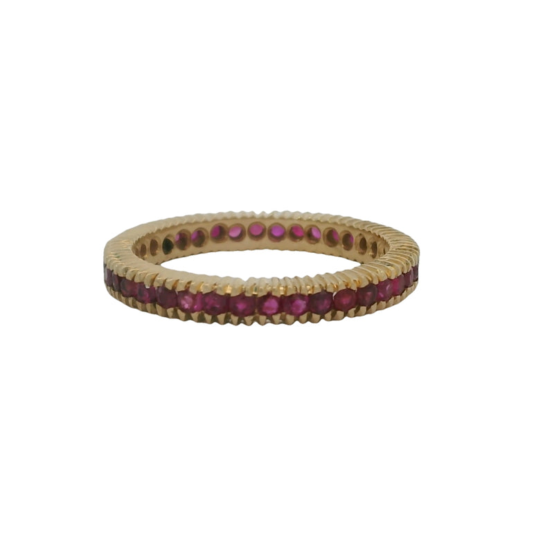 Vintage Solid 14kt Yellow Gold And Ruby Channel Set Eternity 3mm Band Ring Size 7.5 (2)