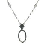 Solid 18kt White Gold and Diamond Stationed Open Oval Pendant Toggle Necklace