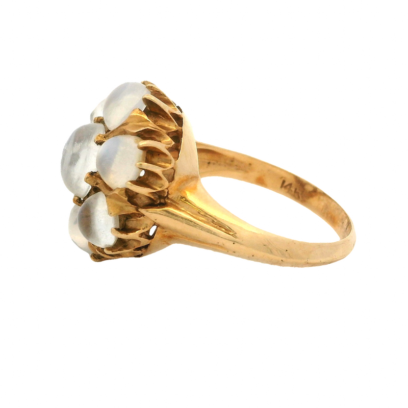 Vintage 14kt Yellow Gold Large Ceylon Moonstone Cluster Statement Ring Size 6.75
