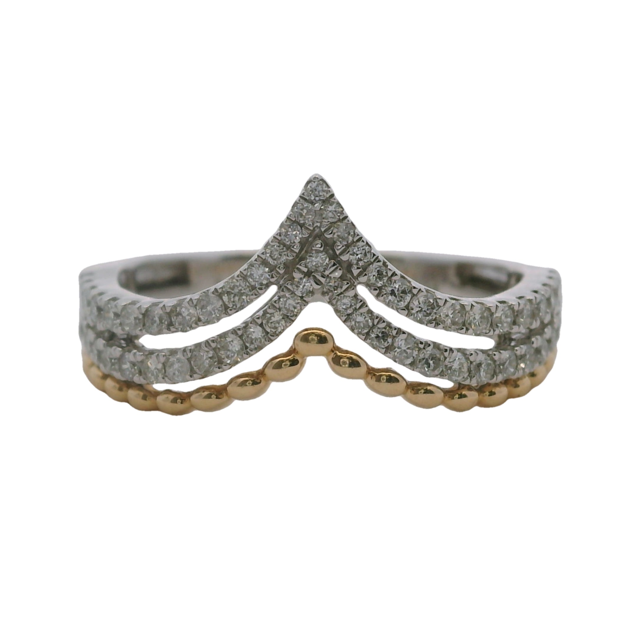 14kt Two-Tone V-Shape Crown Accent Ring with Yellow Gold Granulation a ...