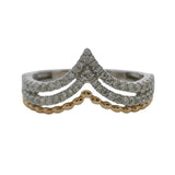 14kt Two-Tone V-Shape Crown Accent Ring with Yellow Gold Granulation and Diamonds Size 7