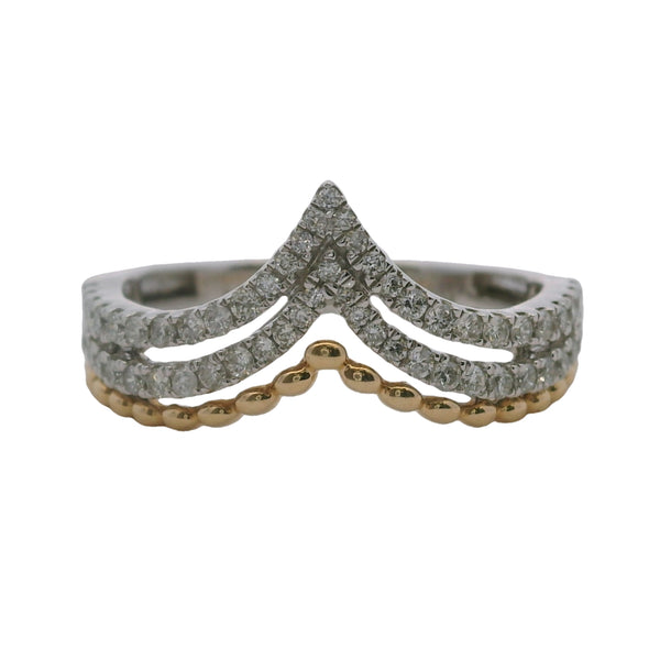 14kt Two-Tone V-Shape Crown Accent Ring with Yellow Gold Granulation and Diamonds Size 7