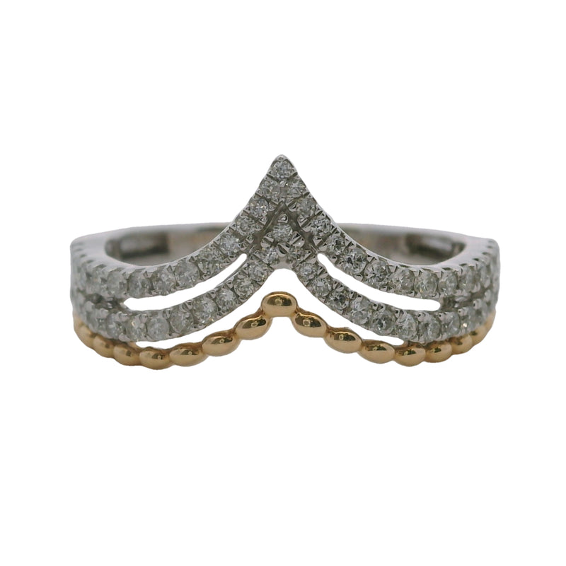 14kt Two-Tone V-Shape Crown Accent Ring with Yellow Gold Granulation and Diamonds Size 7