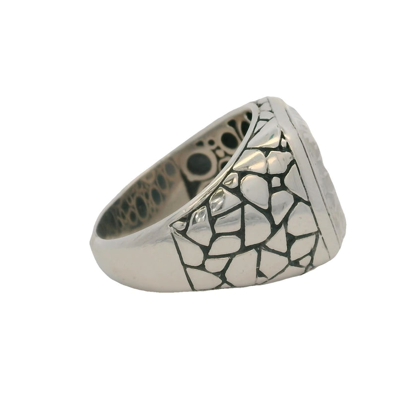 Samuel B Jewelry 925 Sterling Silver Nugget Pattern Hammered-Top Signet Ring Size 10