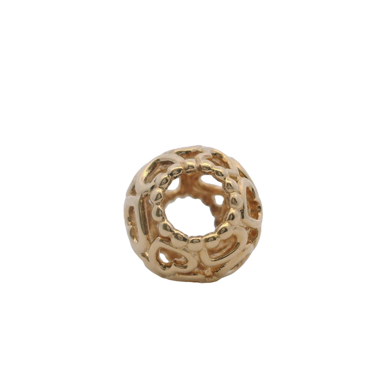 Charm espaciador redondo calado "Abre tu corazón" de oro amarillo de 14 kt retirado de Pandora