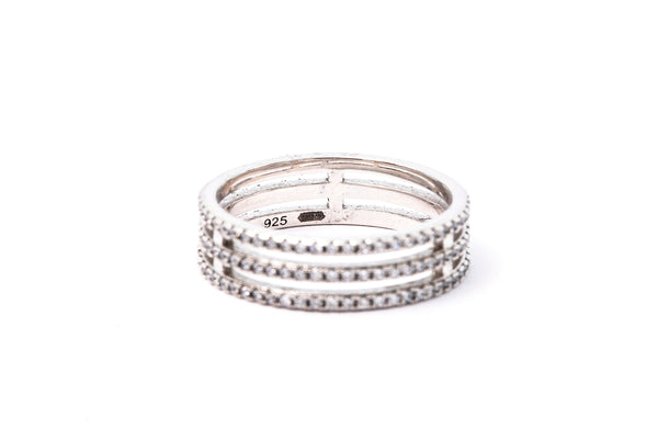 Cubic Zirconia Three Row Triple Sterling Silver 925 Eternity Band Ring Size 8