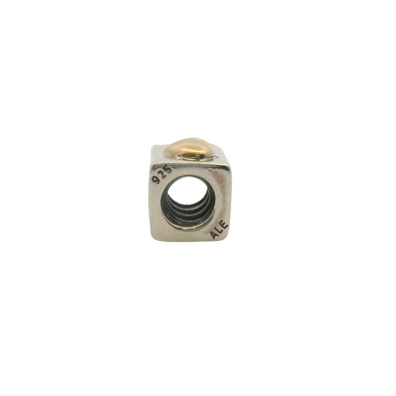 Pandora Solid 925 Sterling Silver and 14kt Gold I Love You Engraved Box Spacer Charm