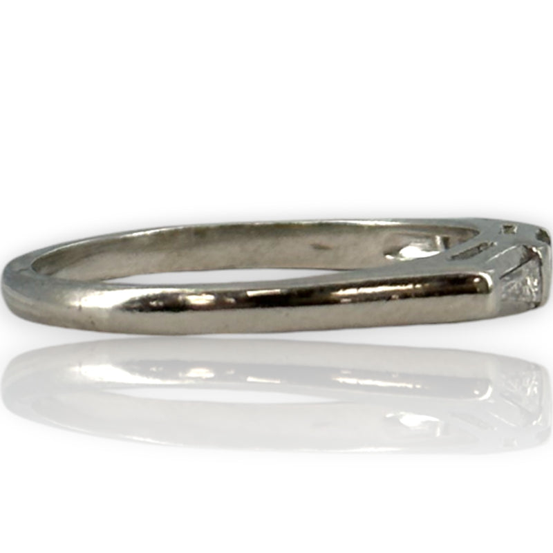 Antique Art Deco Solid 900 Platinum and Baguette Diamond Wedding Band Stackable Ring