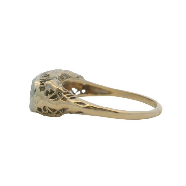 Antique 1920s Deco 14k White and Yellow Gold Filigree 3-Stone Diamond Ring Size 8