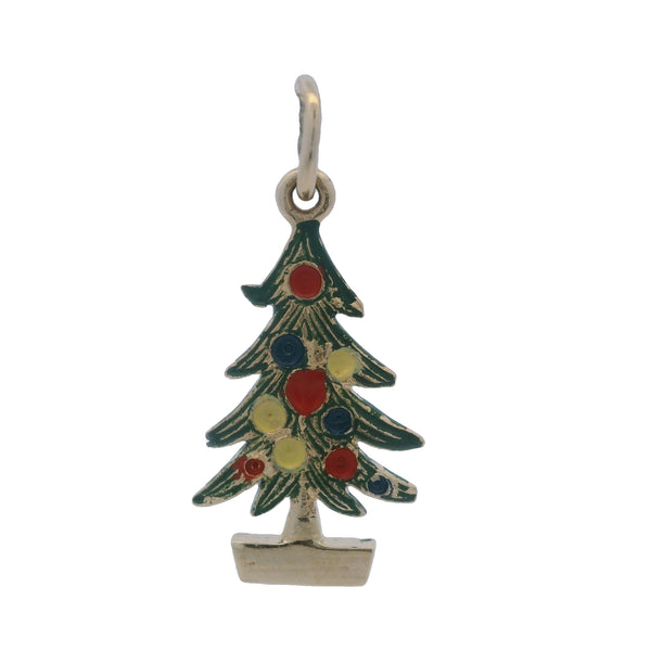 Vintage Solid 14kt Yellow Gold and Colorful Enamel Christmas Tree Charm