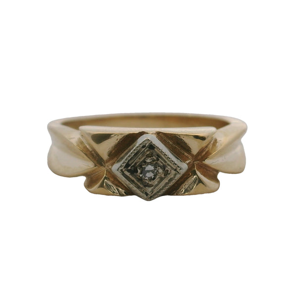 Vintage 1930-50s 14kt Yellow Gold Diamond Solitaire Milgrain Pinky or Child Ring Size 2.5
