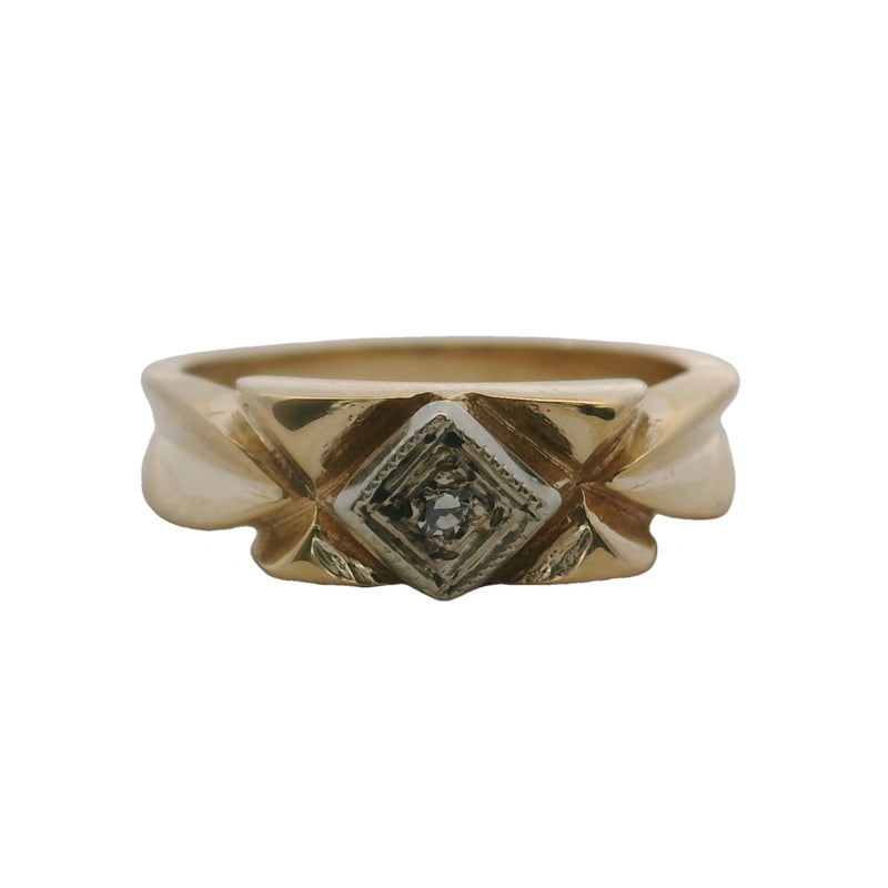 Vintage 1930-50s 14kt Yellow Gold Diamond Solitaire Milgrain Pinky or Child Ring Size 2.5