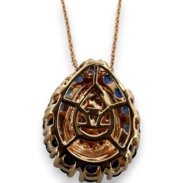 Le Vian 14kt Rose Gold 18" Necklace With Teardrop Pendant with White Diamonds and Blue Sapphires