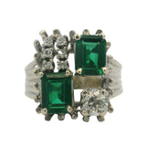 Vintage Solid 14kt White Gold Antique Diamond and Green Tourmaline Cocktail Ring Size 9