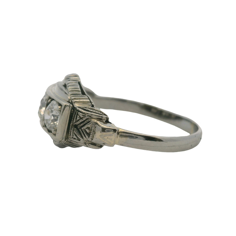 Antique 1910-20s Early Deco 18kt White Gold 3-Stone Old Euro Diamond Ring Size 6