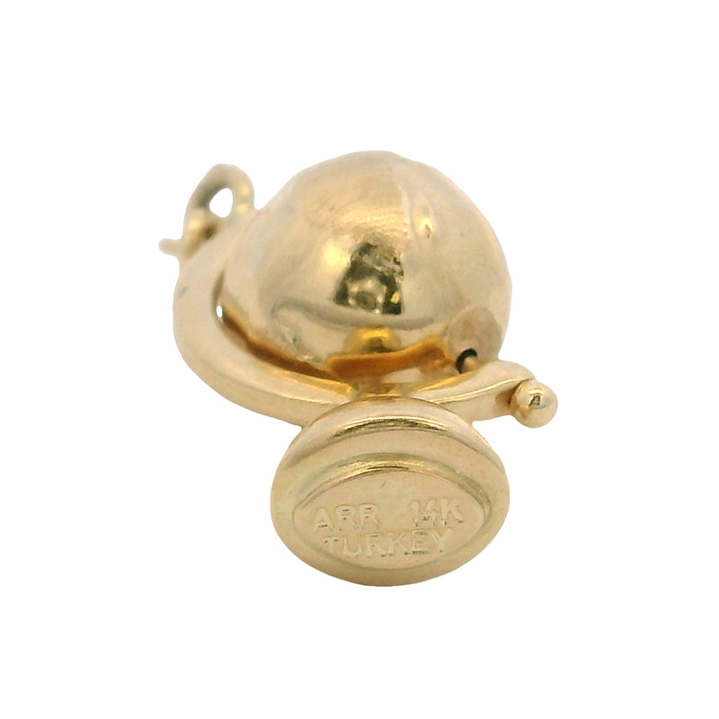 Vintage Turkish Solid 14kt Yellow Gold Spinning Globe Earth Charm with Spring Ring