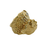 Vintage Solid 18kt Yellow Gold and Diamond 3D Textured 20.6g Fish Statement Ring Size 6.5