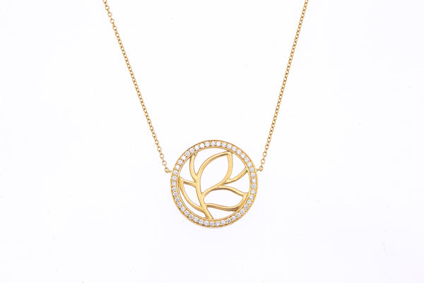 Diamond Halo Accent Flower Circle Pendant 18K 750 Yellow Gold 16.75" Necklace