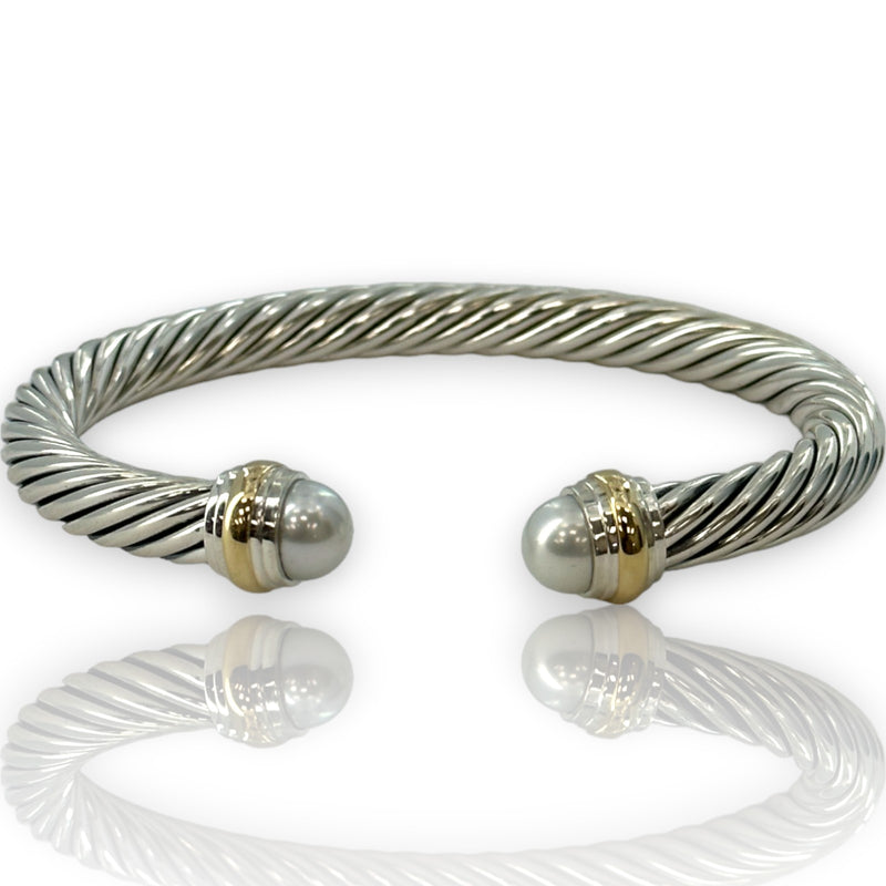 David Yurman Classic Cable Cuff Bracelet in 925 Sterling Silver and 14kt Yellow Gold