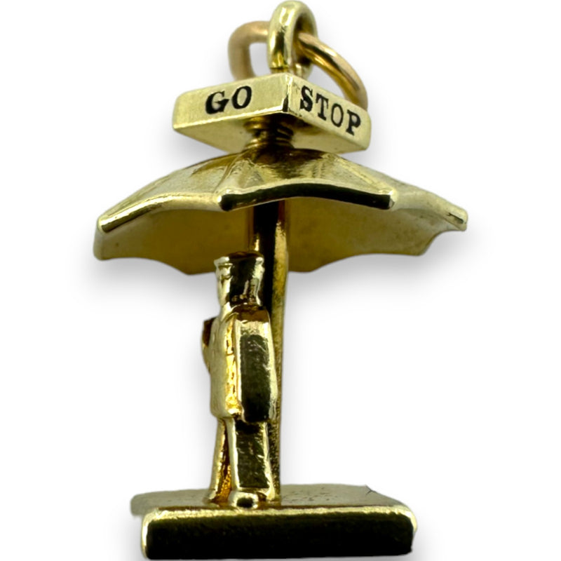 Vintage 1930-50s Walter Lampl rotating "STOP GO" Umbrella Policeman Traffic Charm Pendant
