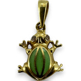 Popular Jewelry 14kt Yellow Gold 585 CZ Cubic Zirconia and Green Enamel Frog Charm Pendant
