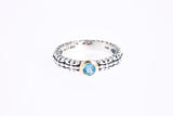 T&C Aquamarine Byzantine Carved Band 925 Silver & 14K Yellow Gold Ring Sz 7 1/4