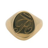 Vintage Solid 14kt Yellow Gold Classic Oval Letter R 15mm Wide Signet Ring Size 7