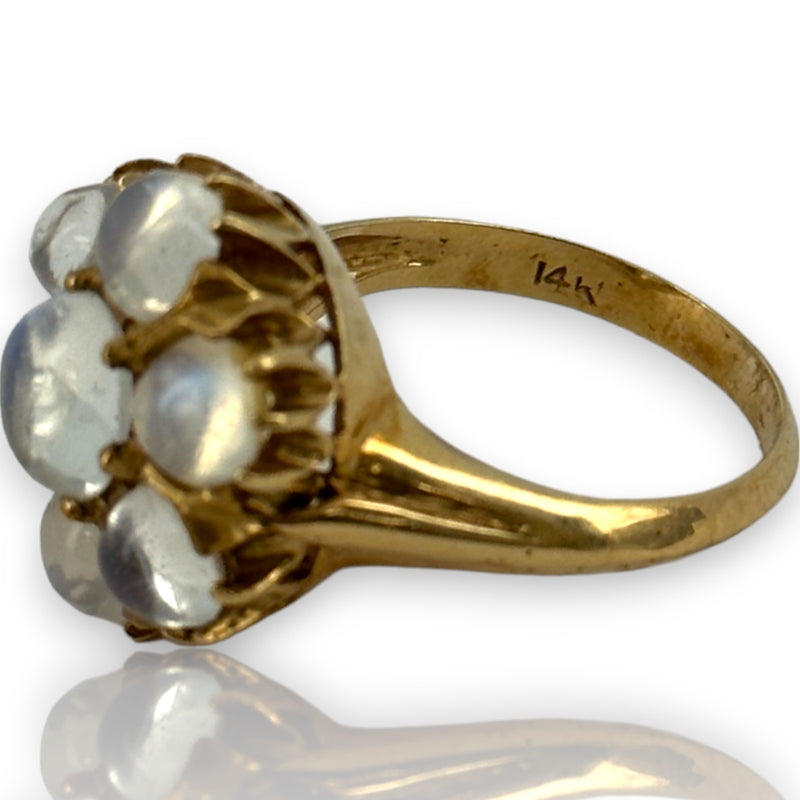 Vintage 14kt Yellow Gold Large Ceylon Moonstone Cluster Statement Ring Size 6.75
