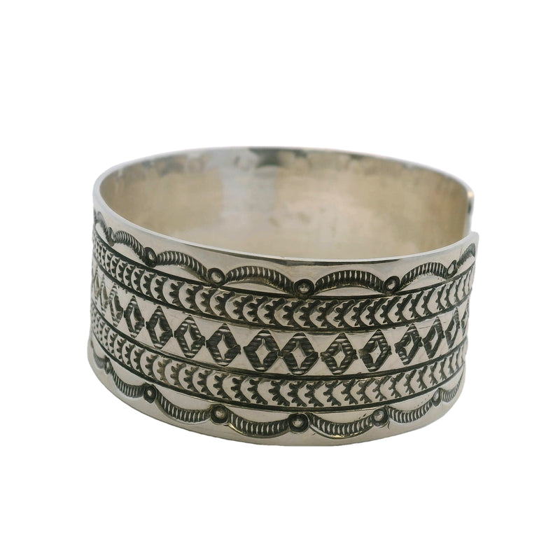Harold J Navajo Native American 925 Sterling Silver 22mm Wide Diamond Pattern Cuff Bracelet